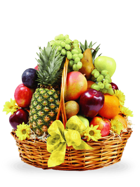 cesto di frutta con fiori recisi