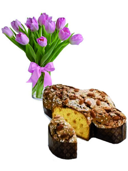 colomba con tulipani rosa