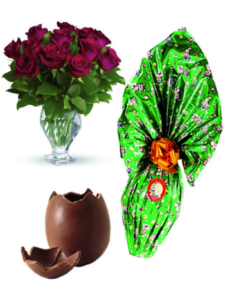 12 rose con uovo di pasqua