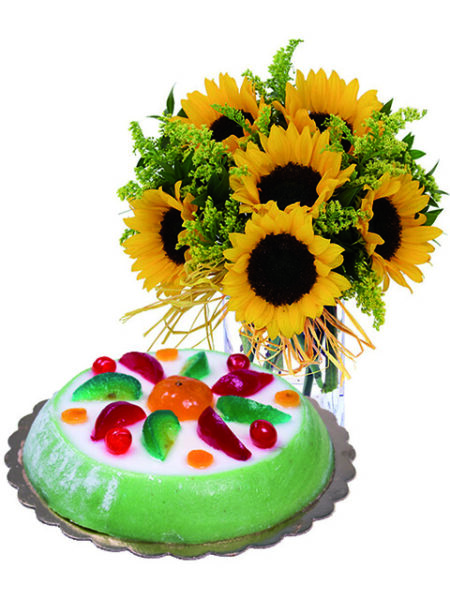 Bouquet di girasoli con cassata siciliana