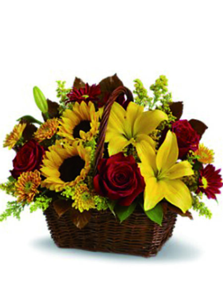cesto rose girasoli e gigli