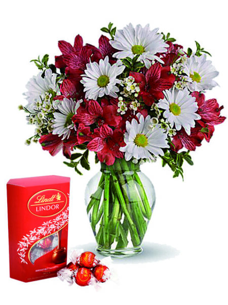 Margherite, alstroemeria e cioccolatini lindor