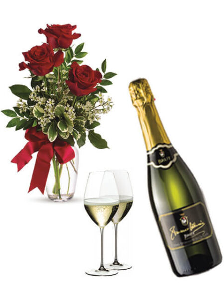 tre rose rosse e champagne